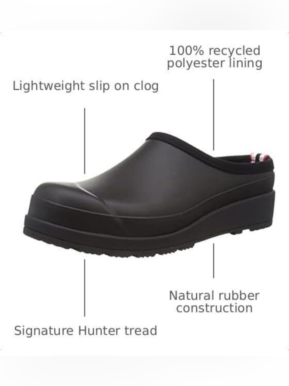 Hunter Play Clog Women’s 9 Black Waterproof Rubber Platform Garden Rain Shoes - Picture 12 of 12
